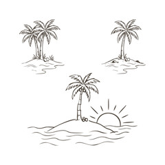 Fototapeta premium Summer beach scene sketches with palm trees and sunset tropical illustration handdrawn vacation