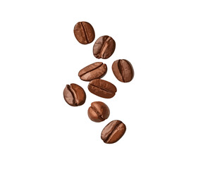 Naklejka premium Roasted coffee beans isolated on white. Organic brown coffee seeds for espresso brewing.