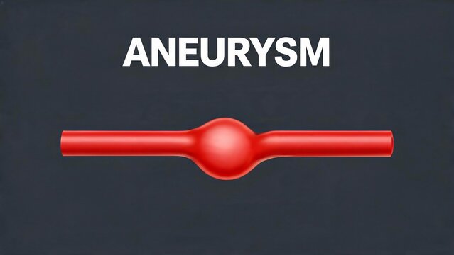 Illustration of an aneurysm in a red vessel on a dark background