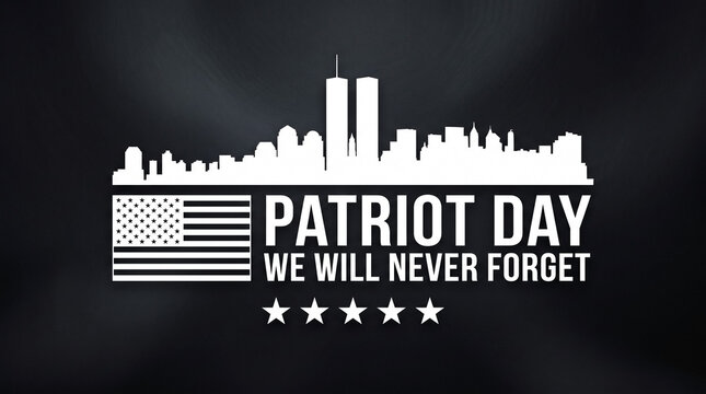 Patriot day september 11 we will never forget tribute with skyline and stars, remembrance