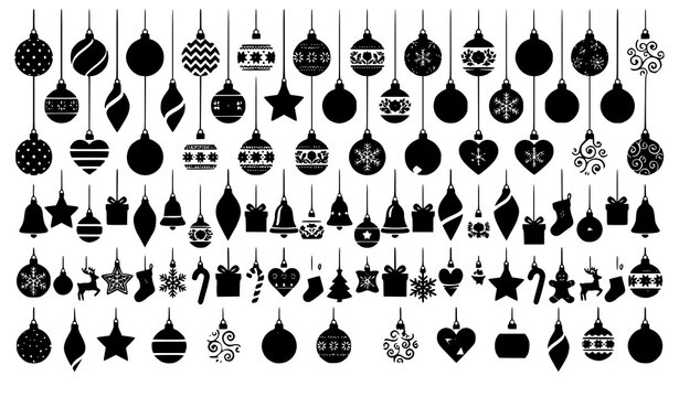 Christmas Ornament Pack with Hanging Patterned Tree Decorations Vector Illustration