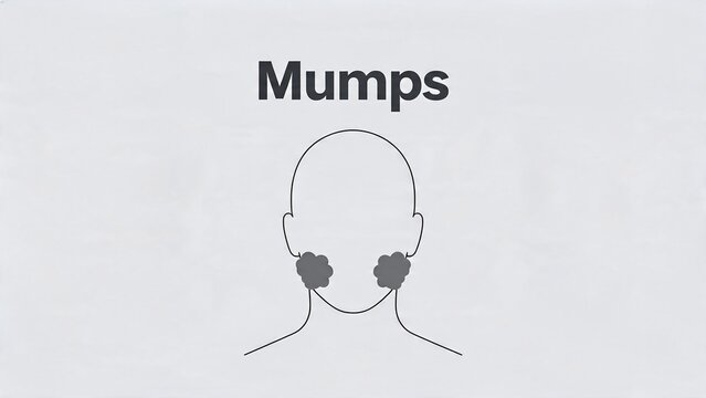 Mumps disease illustration showing swollen parotid glands on a human head outline