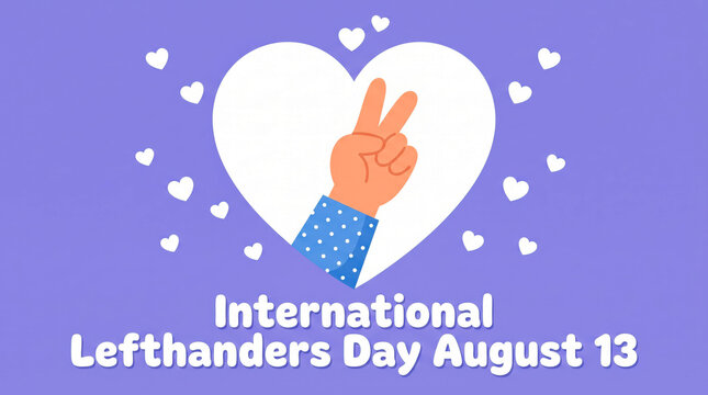 Left hand making peace sign inside heart shape for international lefthanders day