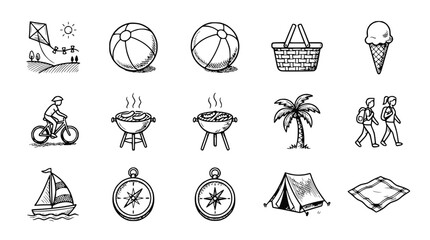 Summer Picnic & Outdoor Activities Hand-Drawn Icons Set © Xandal