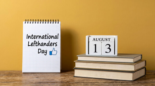 International lefthanders day celebration with calendar and notebook
