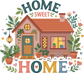 Naklejka premium Home Sweet Home Typography Lettering Design Collection with Decorative Style