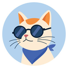 A stylish and playful sticker illustration featuring a fashionable cat wearing trendy glasses, the design combines cute animal aesthetics with modern fashion elements, making it ideal for stickers, so
