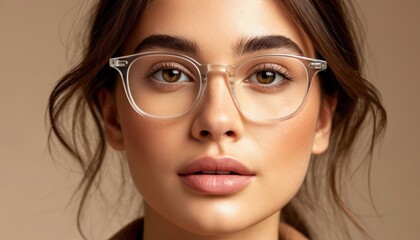 Fototapeta premium Confident Young Woman Wearing Modern Eyeglasses