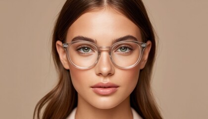 Fototapeta premium Confident Young Woman Wearing Modern Eyeglasses
