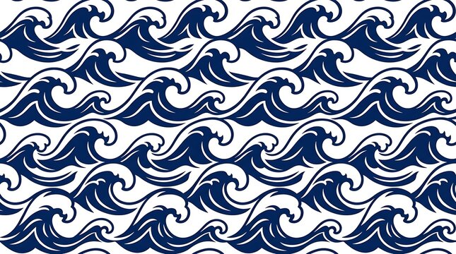 Stylized navy blue ocean waves in a seamless repeating pattern