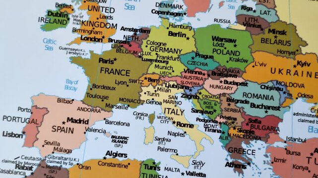 A global Europe map as a backdrop for themes of trips, travel, hiking, or relocation. A Europe map as a background for your design