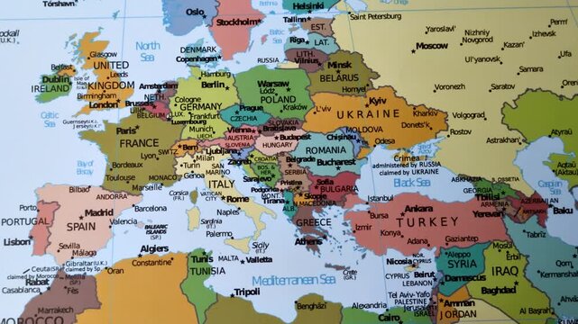 A global Europe map as a backdrop for themes of trips, travel, hiking, or relocation. A Europe map as a background for your design