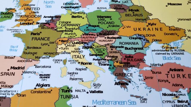 A global Europe map as a backdrop for themes of trips, travel, hiking, or relocation. A Europe map as a background for your design