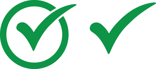 Green check mark icons. Vector symbols for approval and task completion. © Moshiur