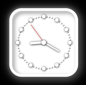 Rounded square white clock with red second hand and glow