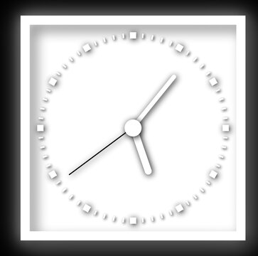 Square framed white analog clock face with glowing border