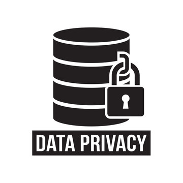 Locked database icon for data privacy. Secure server storage with padlock symbol.