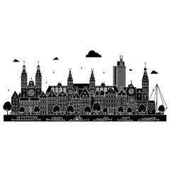 Obraz premium Cityscape Silhouette with Historic Buildings and Modern Structures