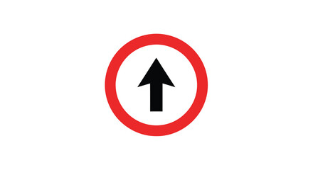 Prohibited direction sign red circle with black upward pointing arrow on white © MSTMARIA