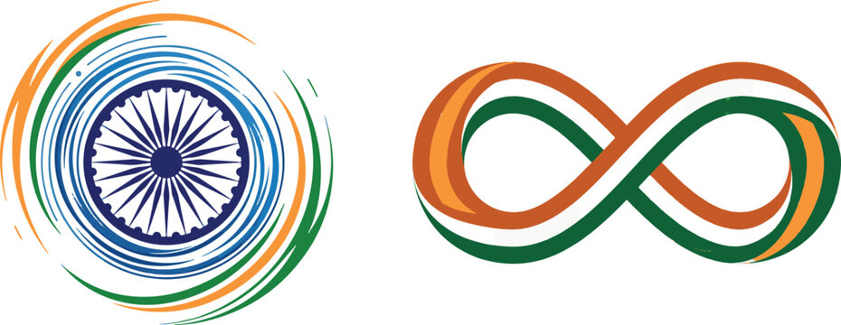 Indian independence day concept logo design set with patriotic colors isolated on white