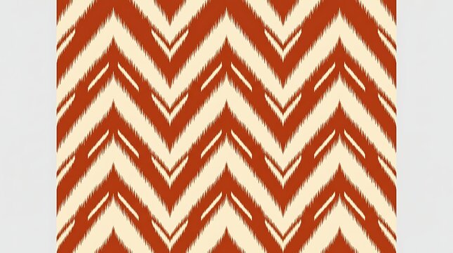 Terracotta and cream ikat chevron zigzag seamless pattern