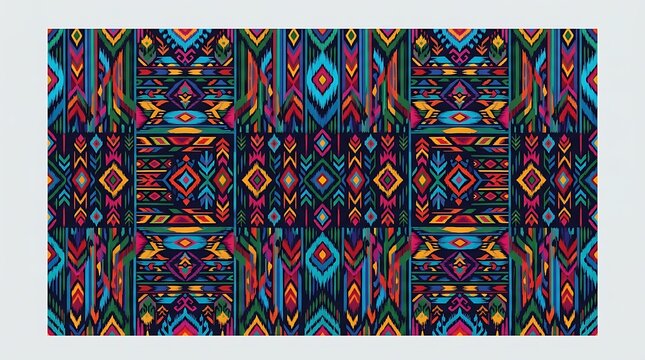 Colorful ikat pattern with ethnic geometric tribal motifs