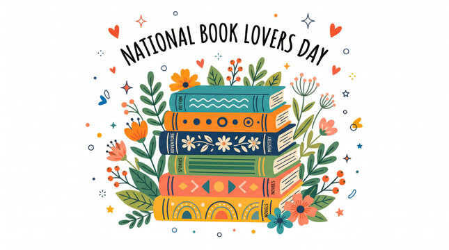 Colorful books stack illustration for national book lovers day
