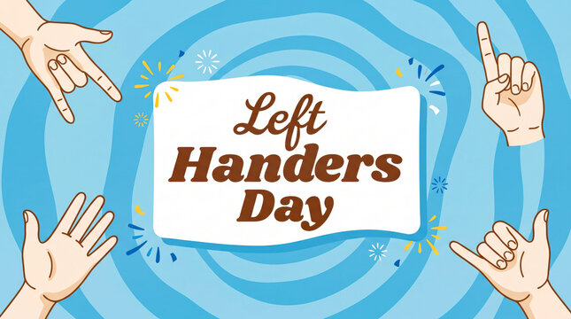 Left handers day illustration with hands making peace and rock signs