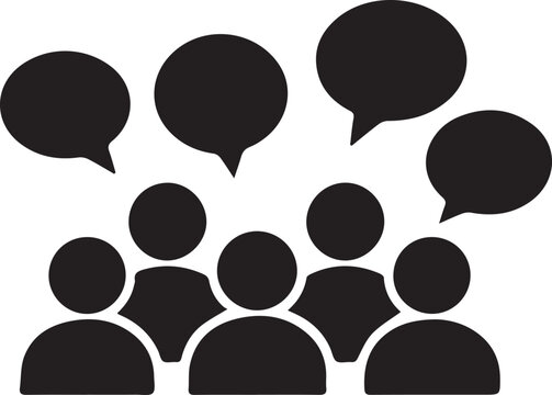 Crowd of people with multiple speech bubbles talking icon vector illustration isolated on a white background