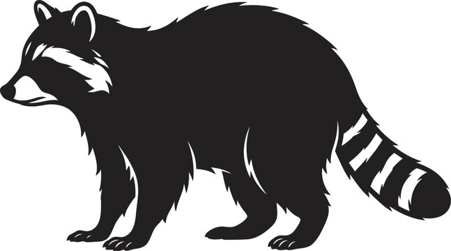Raccoon Silhouette A Black And White Vector Illustration