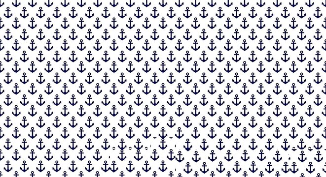 Seamless nautical pattern with navy blue anchors on white background