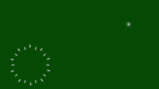 Celebration circle burst firework animation with white glowing lines, flat vector explosion effects, motion graphics on dark green background 4K.