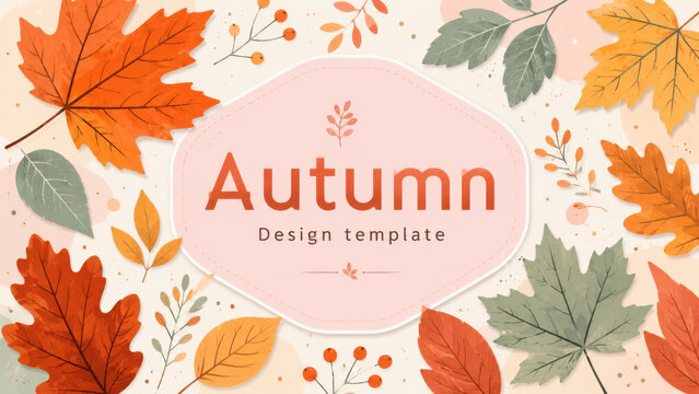 Fall season horizontal background with bright abstract autumn leaves. Autumn modern art minimalist style design template for sales, horizontal poster, header, cover, social media, fashion ads, decor.