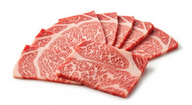 Premium raw wagyu beef slices with marble texture raw meat food preparation cooking ingredients meat cut beef cuts fine dining marbling japanese culinary grilling beefsteak