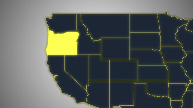 Animated Glowing Oregon State Map on a Light Gray Gradient Background. Ideal for geography, business, news, and infographic projects.