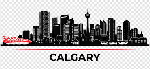 Fototapeta premium Calgary city skyline silhouette with peace bridge and calgary tower