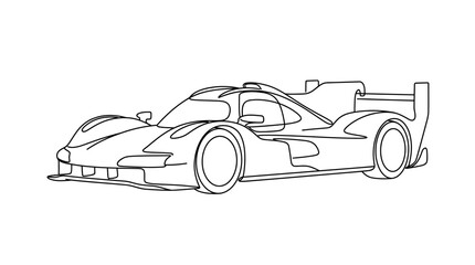 Fototapeta premium Continuous Line Drawing of a Modern Prototype Racing Car for Motorsports Design