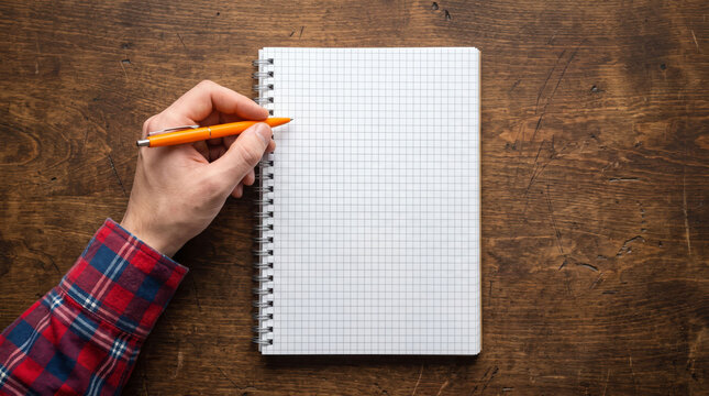 Person writing musical notes in a notebook with a pencil