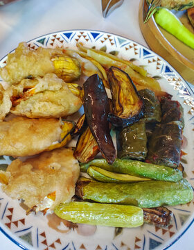 Assorted Traditional Balkan Vegetable Appetizers on a Plate