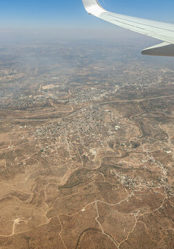 aerial view of deir ballut town in samaria hills