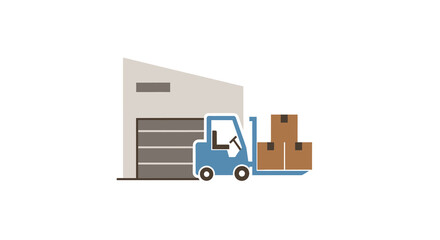 Warehouse Building With Forklift And Cardboard Boxes Flat Vector Illustration © DELRUBA