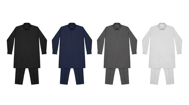 Collection of four men traditional long tunic sets high quality 4K PNG image in white background