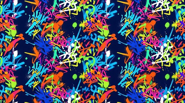 Colorful urban graffiti tags seamless background pattern
