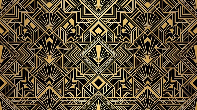 Elegant gold art deco geometric pattern on black background
