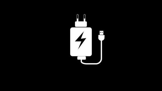 Mobile Wall Charger Adapter Line Art Animation, Simple line art animation of a smartphone power adapter plug icon with a solid fill body.