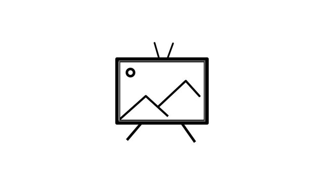 Blank Presentation Screen Board Line Art Animation, Simple line art animation of an empty tripod presentation screen or projector board mockup.