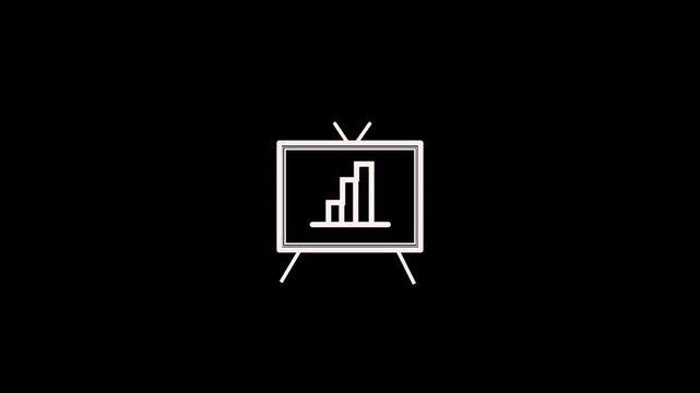 Data Analytic Presentation Chart Line Art Animation, Animated line art icon of a presentation tripod board showing a rising bar graph and stats.