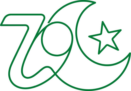 Pakistan Independence Day Islamic crescent moon and star line art, green 786 numeric calligraphy vector, religious symbol for Muslim celebrations and spiritual branding Ediable Vector.