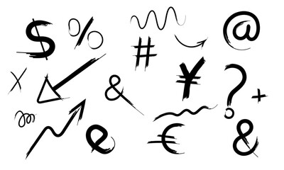 Fototapeta premium Brush Stroke Hand Drawn Symbol Set Vector Collection, Abstract Brush Style Graphic Symbols Bundle, Modern Ink Brush Icons and Marks Vector Pack