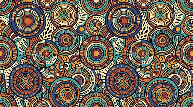 Colorful ethnic circular pattern with hand drawn geometric shapes